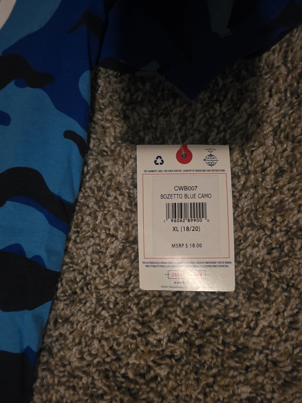 Champion Blue Camouflage Short Sleeve Tee with Vertical Logo - Picture 3 of 5